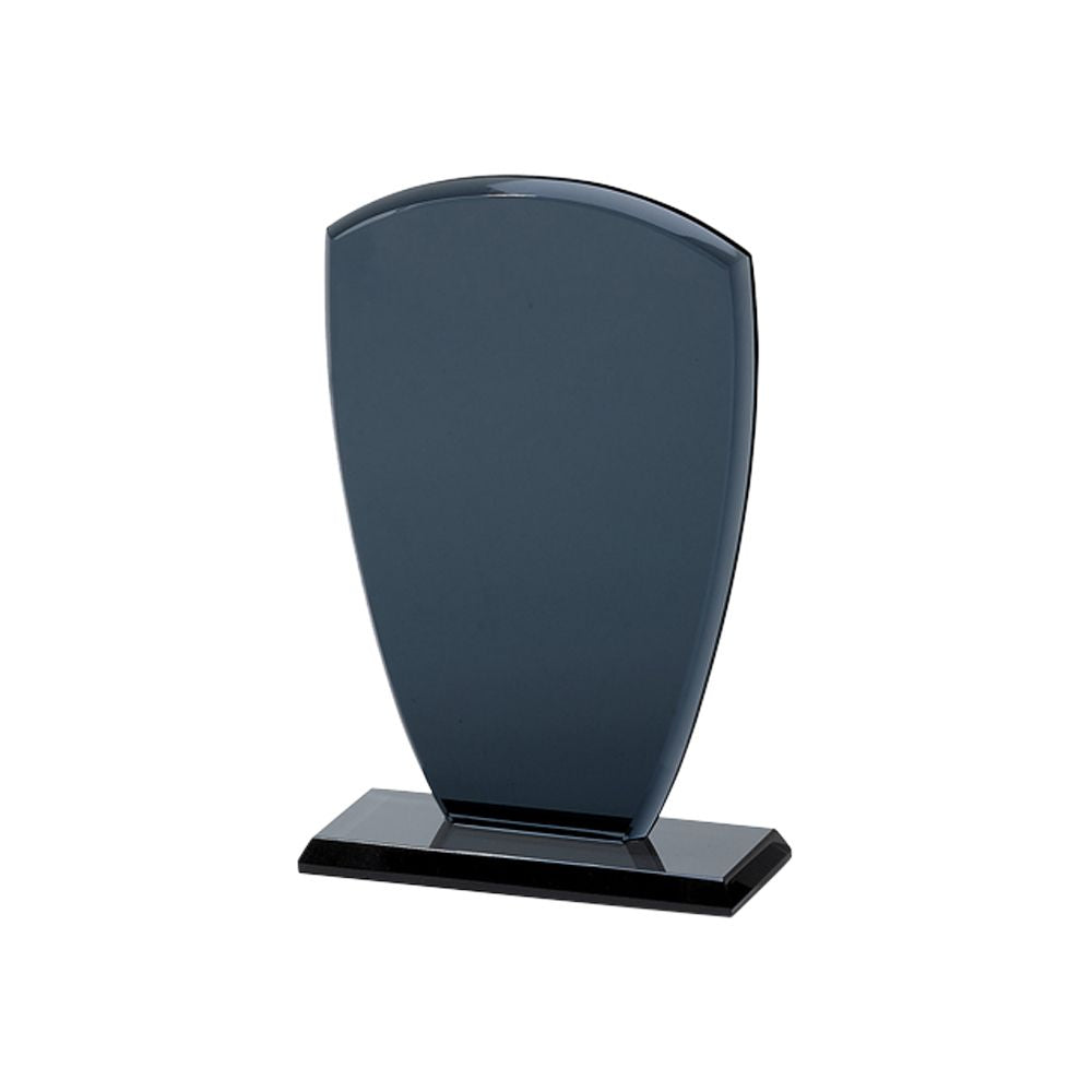 7.5 inch Med Shield Smoked Trophy with deep grey smoke glass and elegant shield shape.