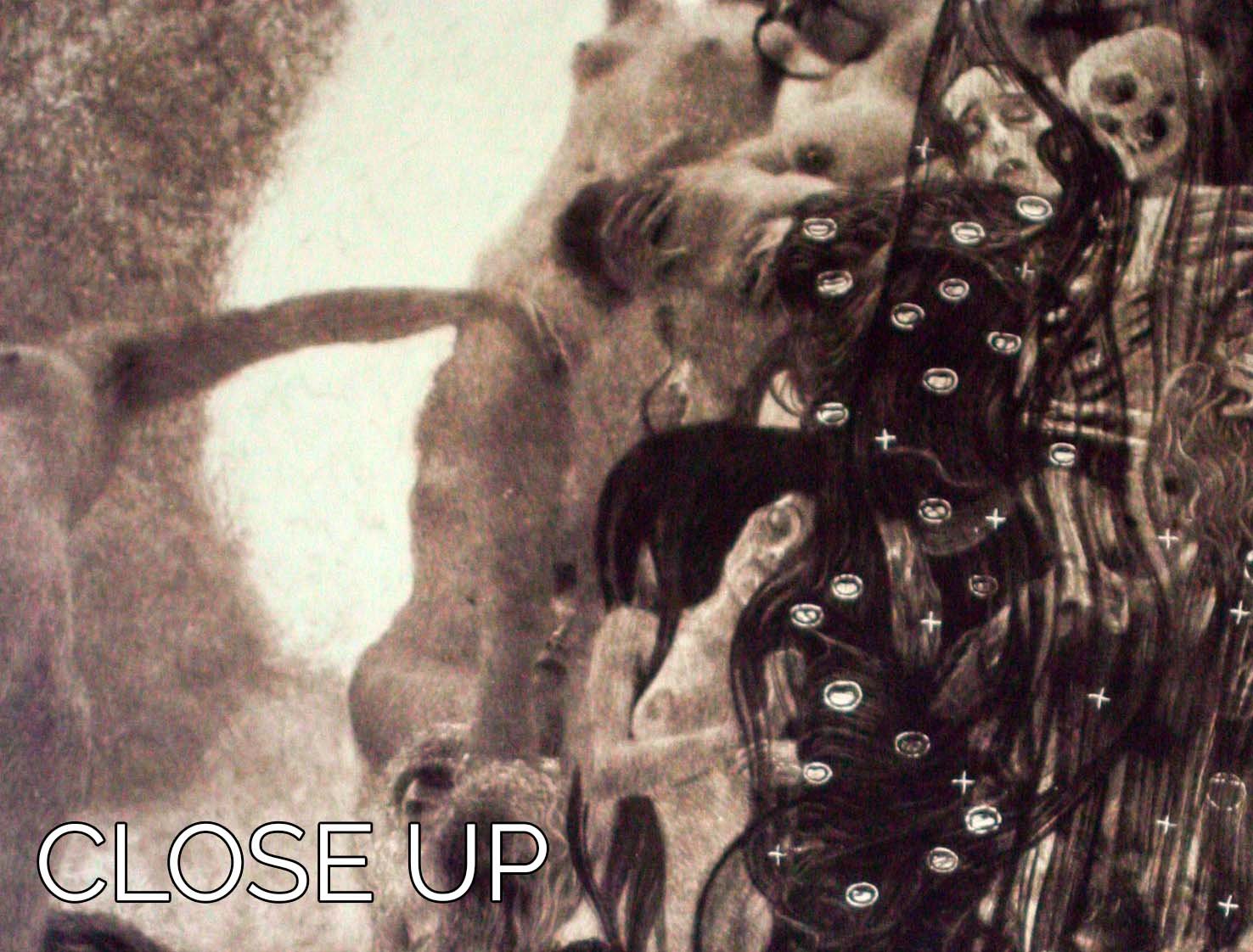 Three-panel canvas print featuring Klimt's Medicine artwork, showcasing vibrant colors and intricate details.