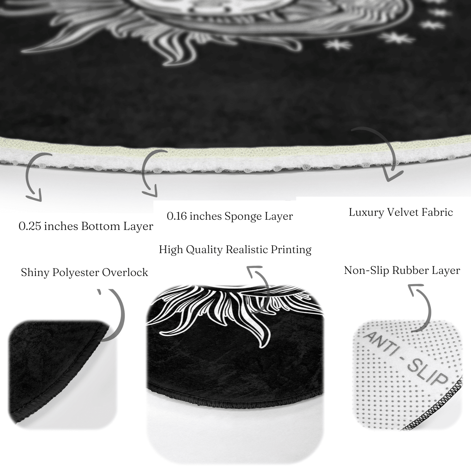 Medusa and Moon Pattern Boho Round Rug showcasing vibrant colors and intricate design, perfect for home decor.