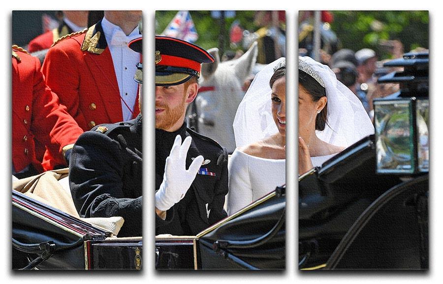 A beautiful 3-panel canvas print featuring Meghan and Prince Harry greeting the crowds, showcasing elegance and sophistication.