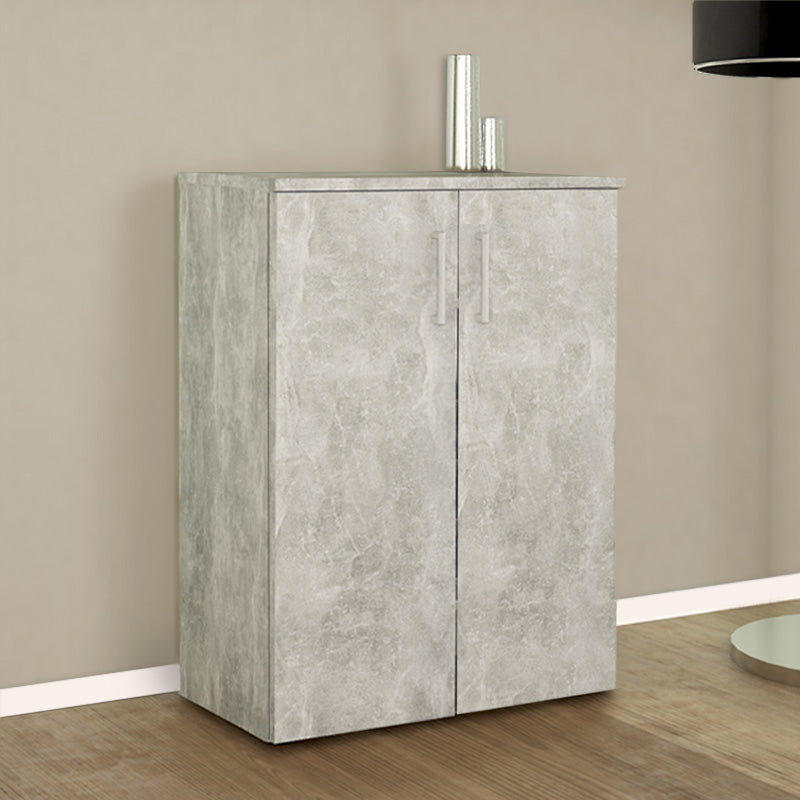 HEIKO Melamine Shoe Rack in Concrete Grey, featuring a modern design and compact dimensions, perfect for stylish shoe storage.