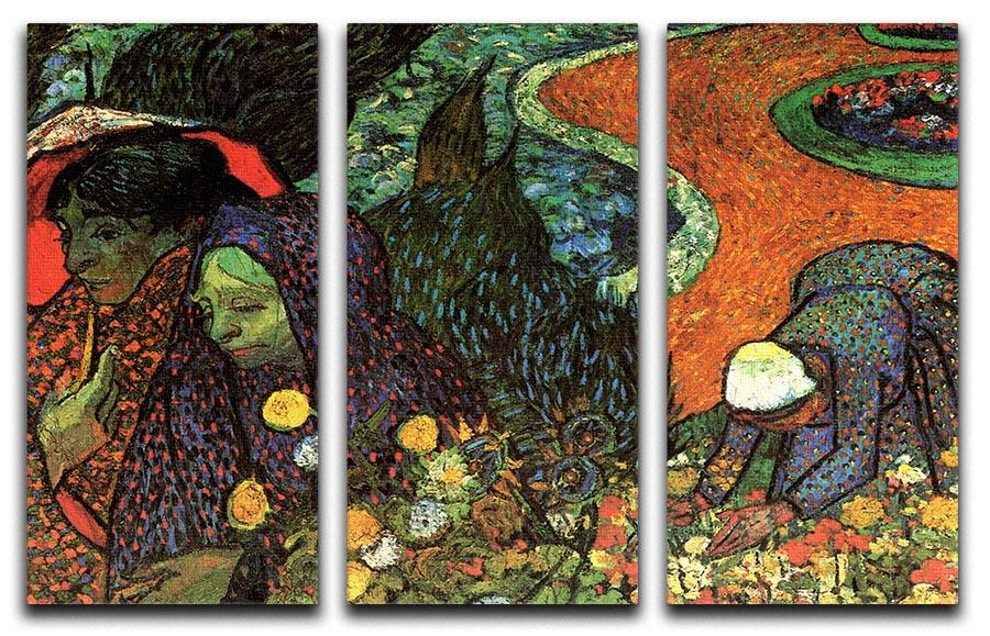 Three-panel canvas print of Van Gogh's Memory of the Garden at Etten, showcasing vibrant colors and intricate details.