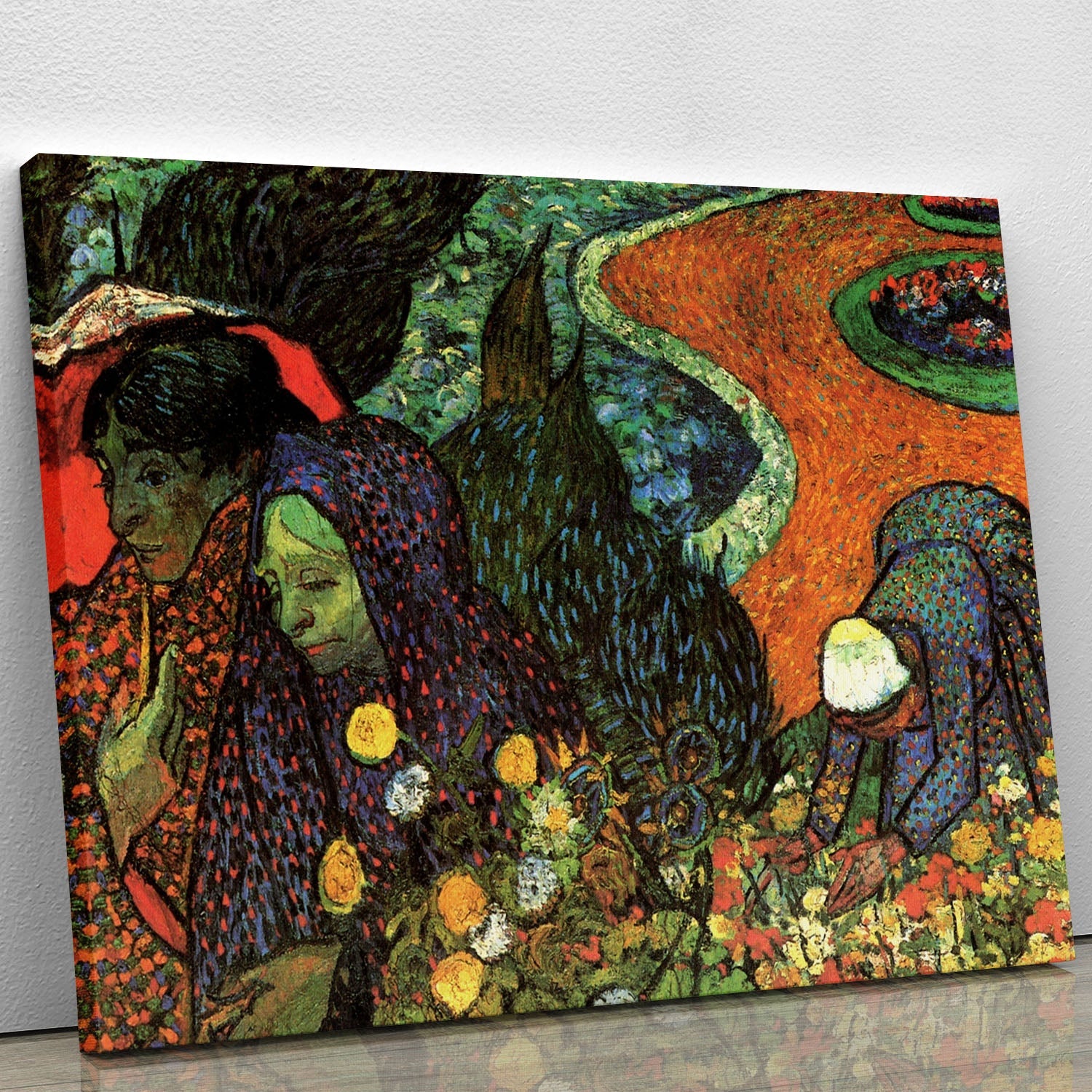 Canvas print of Van Gogh's Memory of the Garden at Etten, showcasing vibrant flowers and lush greenery.