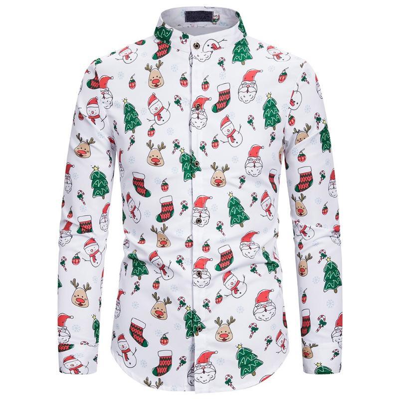 Men's Casual Christmas Shirt featuring a vibrant print, button-down closure, and long sleeves, perfect for festive occasions.