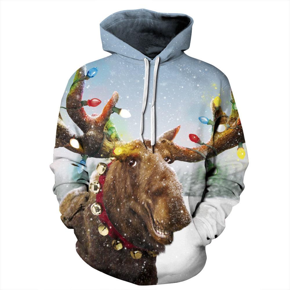 Mens Graphic Hoodie in red featuring a playful Cats Elk pattern, perfect for Christmas celebrations.