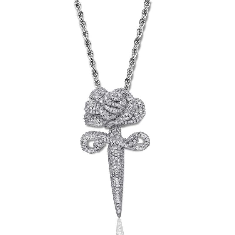 Mens Iced Out Hip Hop Chain Pendant featuring sparkling Zirconia stones on a 24-inch gold-plated rope chain, designed for a luxurious hip hop style.