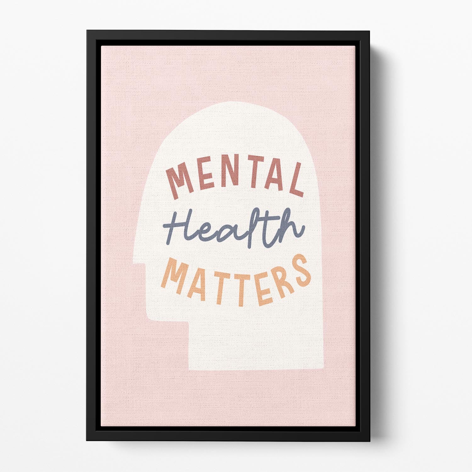 Mental Health Matters Floating Framed Canvas featuring vibrant abstract art in a sleek wooden frame, promoting mental health awareness.
