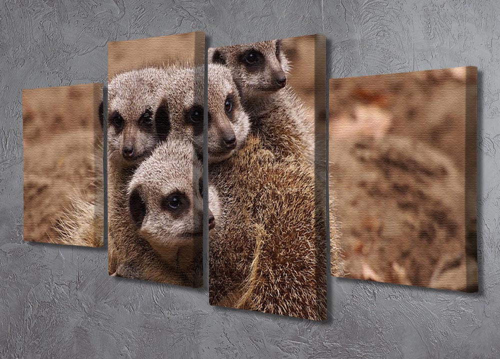 A beautiful 4-split canvas artwork featuring a meerkat family, showcasing their playful nature and vibrant colors.