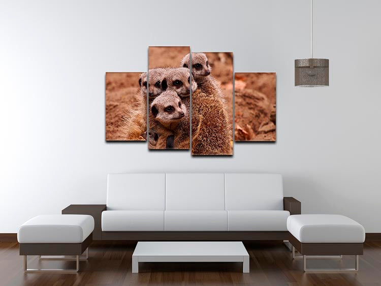 A beautiful 4-split canvas artwork featuring a meerkat family, showcasing their playful nature and vibrant colors.