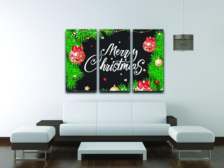 Merry Christmas Baubles 3 Split Panel Canvas Print featuring colorful holiday baubles in a festive arrangement.