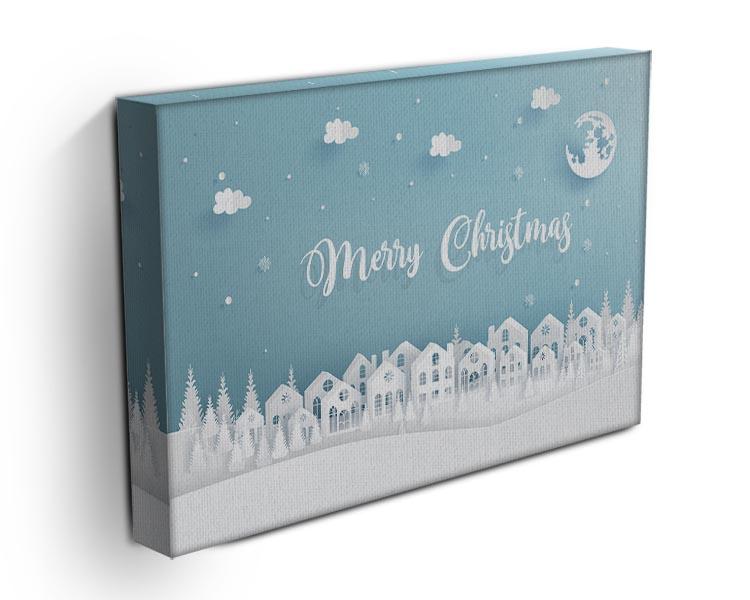 A festive canvas print of a charming Christmas town, featuring snow-covered rooftops and twinkling lights, perfect for holiday decor.