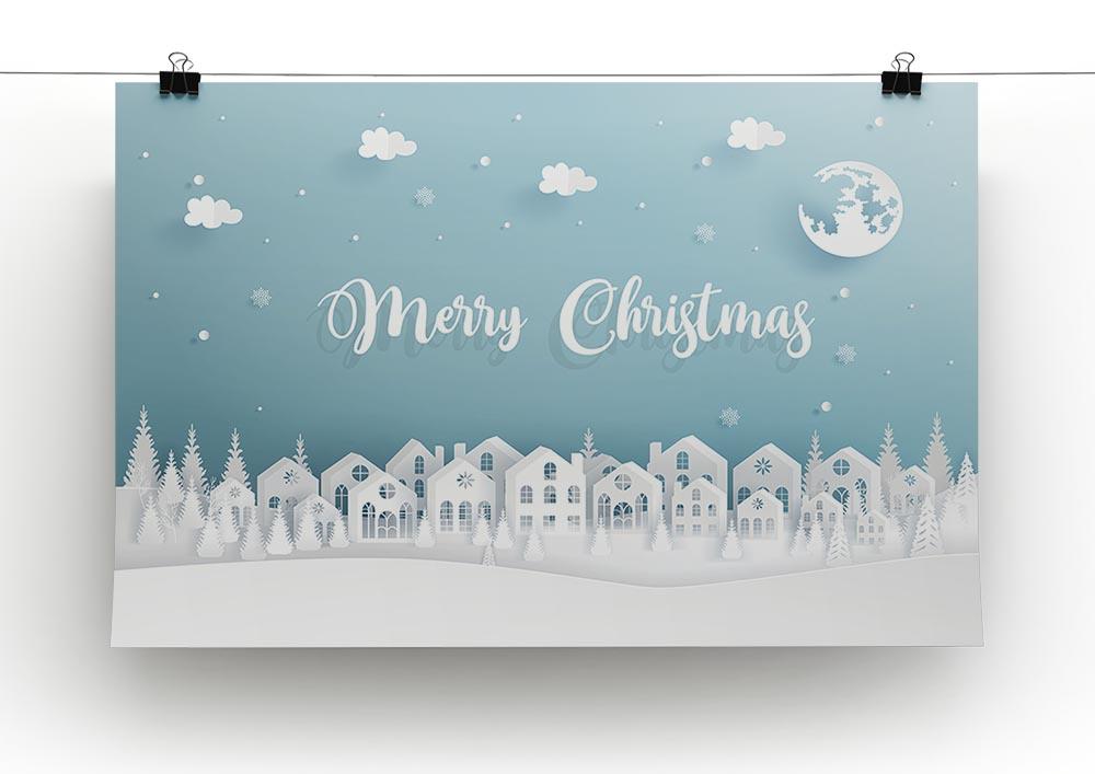 A festive canvas print of a charming Christmas town, featuring snow-covered rooftops and twinkling lights, perfect for holiday decor.
