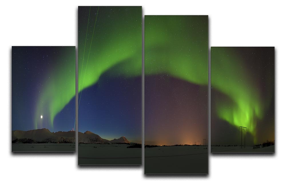 Merry Dancers 4 Split Panel Canvas artwork featuring vibrant colors and dynamic design, displayed in a modern living space.