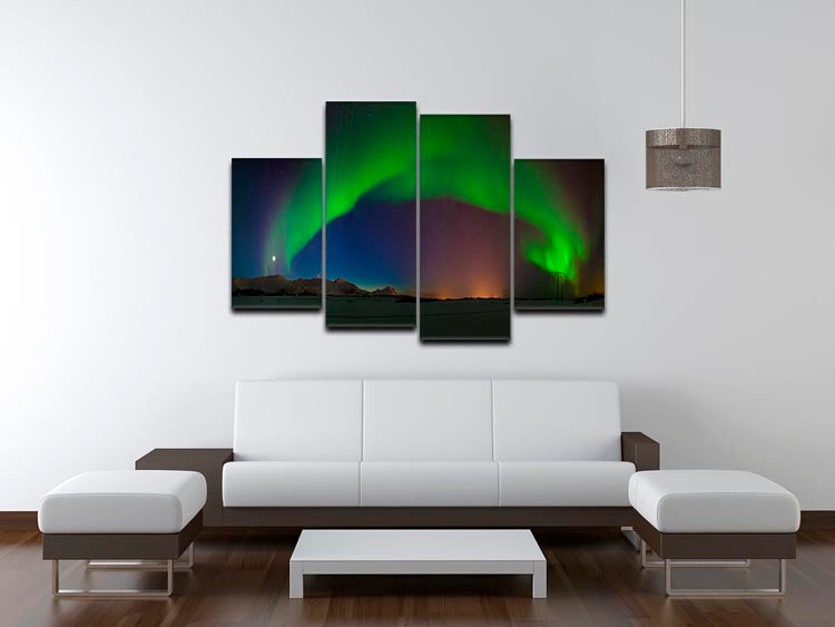 Merry Dancers 4 Split Panel Canvas artwork featuring vibrant colors and dynamic design, displayed in a modern living space.