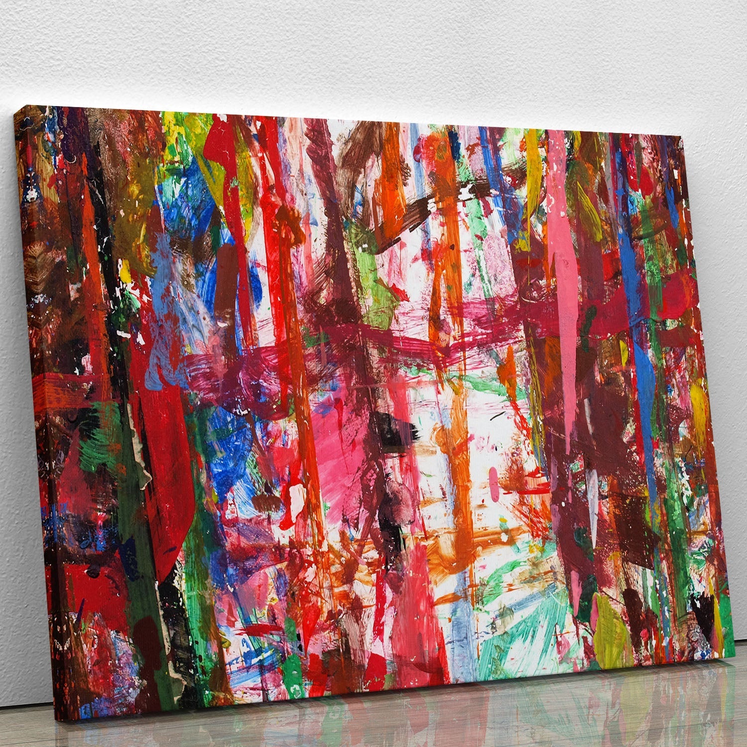A vibrant Messy Art Canvas Print showcasing abstract designs in bold colors, perfect for home or office decor.