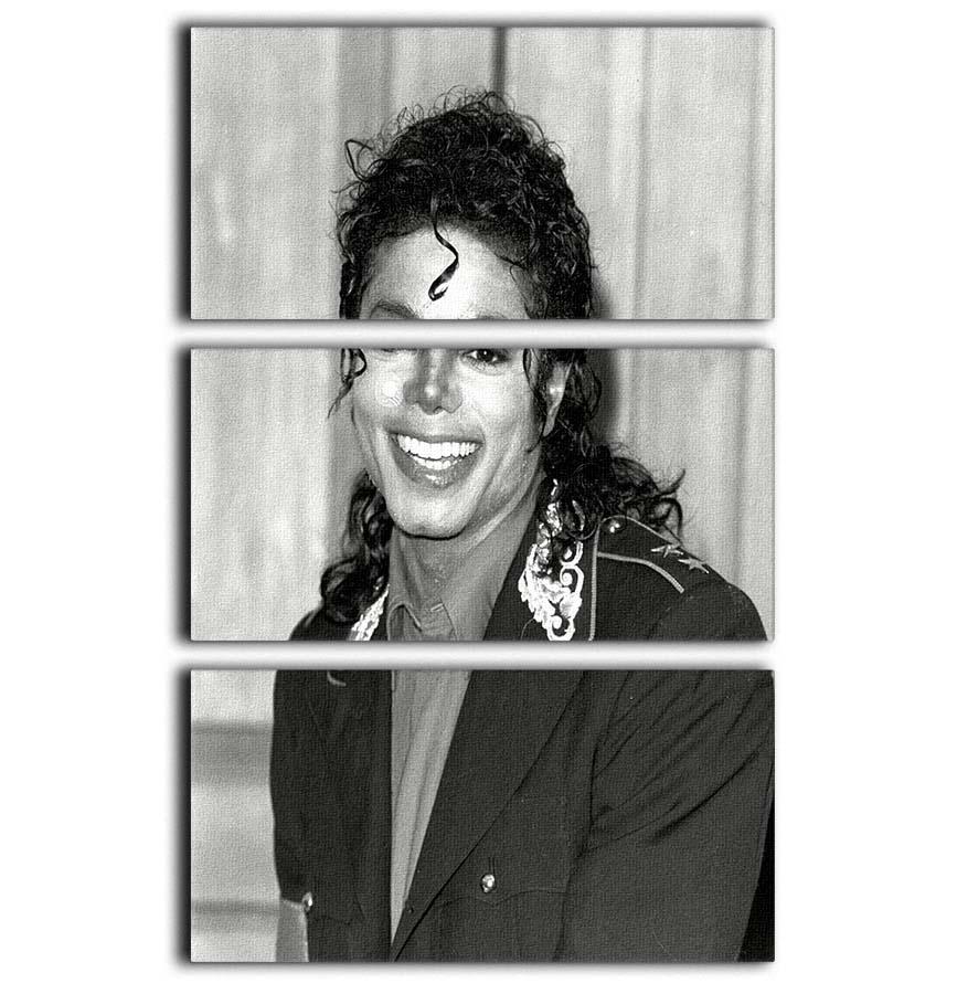 A vibrant 3-panel canvas print featuring Michael Jackson smiling, perfect for home decor.