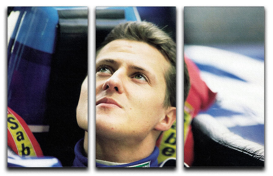 Michael Schumacher in 1995 3-panel canvas print showcasing vibrant colors and dynamic racing imagery.