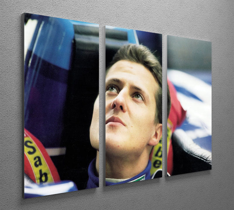 Michael Schumacher in 1995 3-panel canvas print showcasing vibrant colors and dynamic racing imagery.