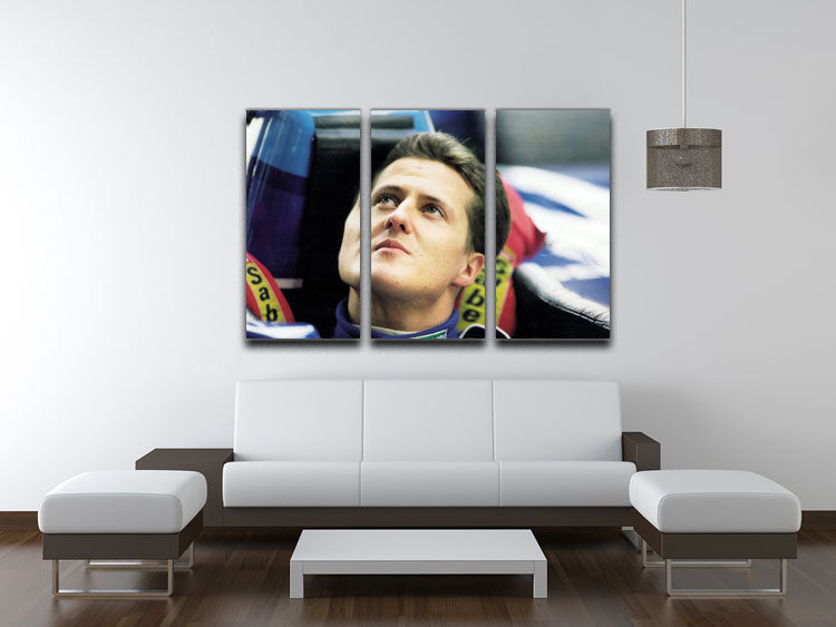 Michael Schumacher in 1995 3-panel canvas print showcasing vibrant colors and dynamic racing imagery.