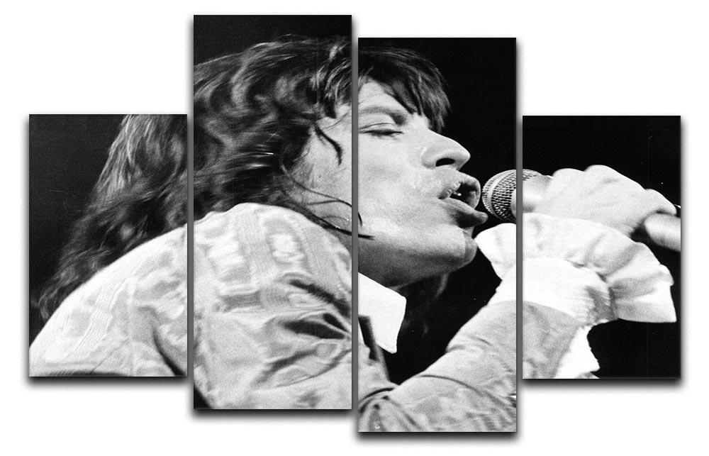 A vibrant 4-split canvas artwork featuring Mick Jagger performing, showcasing dynamic colors and energy.