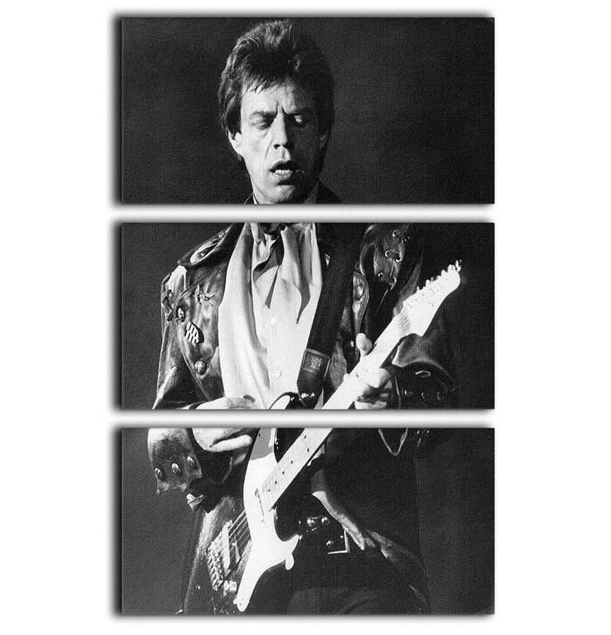 A stunning 3-panel canvas print featuring Mick Jagger playing guitar, perfect for enhancing any room's decor.
