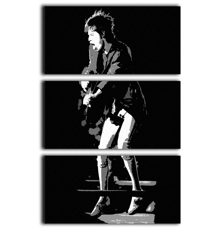 Mick Jagger pedal pusher style 3-panel canvas print showcasing vibrant colors and artistic design.