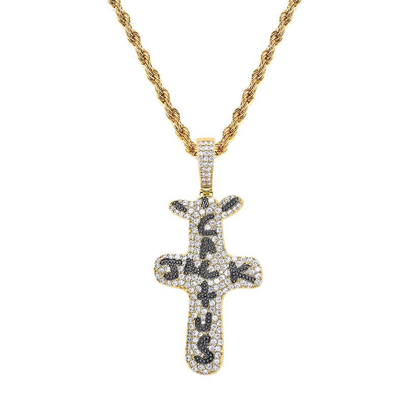 Micro Paved Cubic Zirconia Bling Ice Out Cactus Jack Pendant in gold and silver, featuring a heart pattern and a link chain.