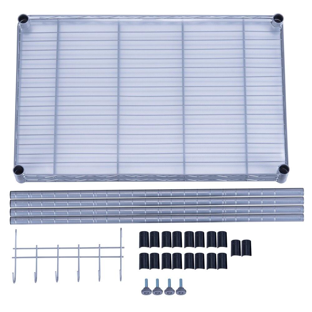 A sleek silver 2-tier microwave oven rack made of durable carbon steel, designed for kitchen and storage use.