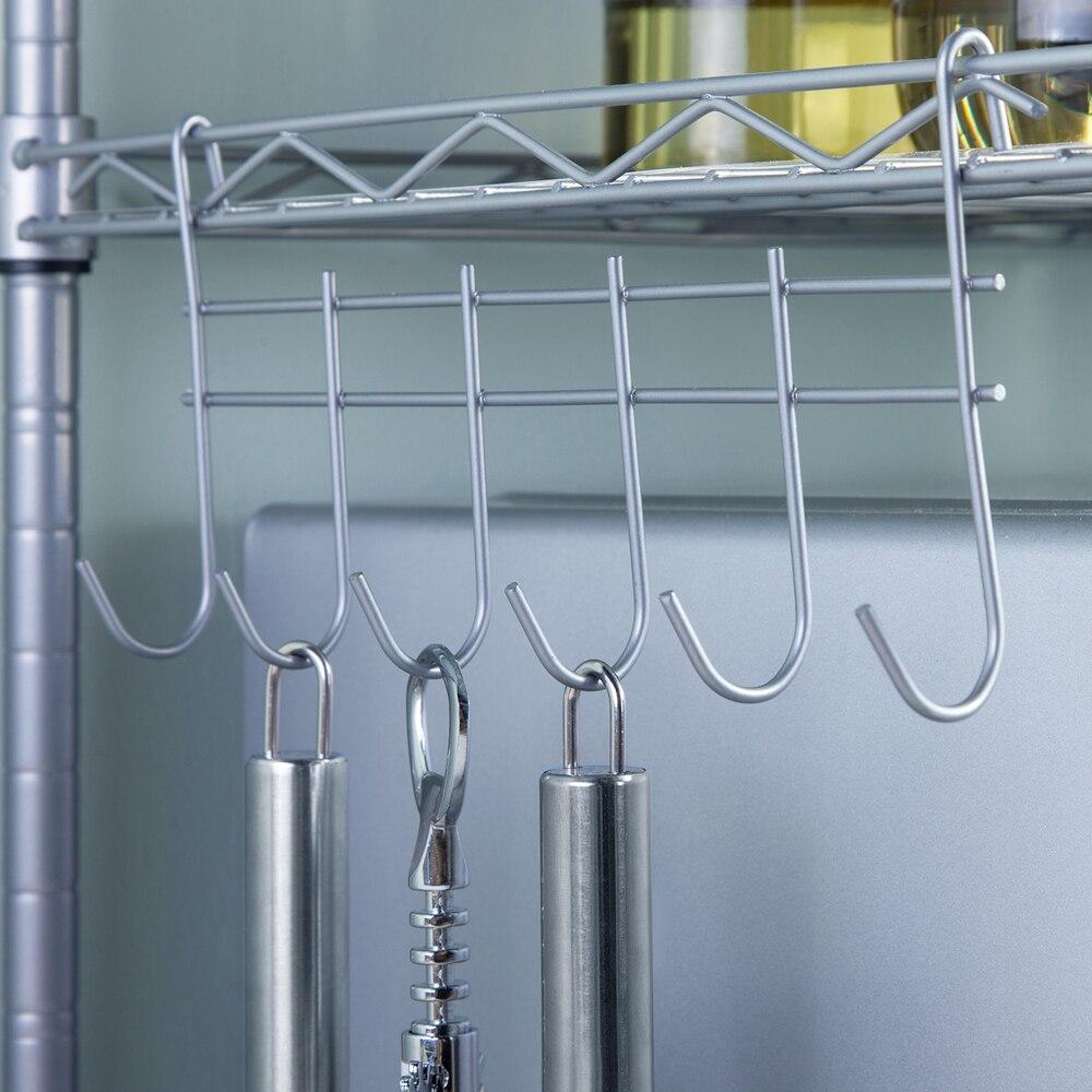 A sleek silver 2-tier microwave oven rack made of durable carbon steel, designed for kitchen and storage use.