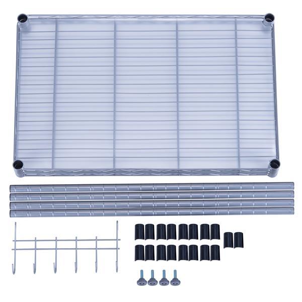 A sleek silver 2-tier microwave oven rack made of durable carbon steel, designed for kitchen and storage use.