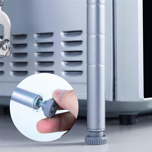 A sleek silver 2-tier microwave oven rack made of durable carbon steel, designed for kitchen and storage use.