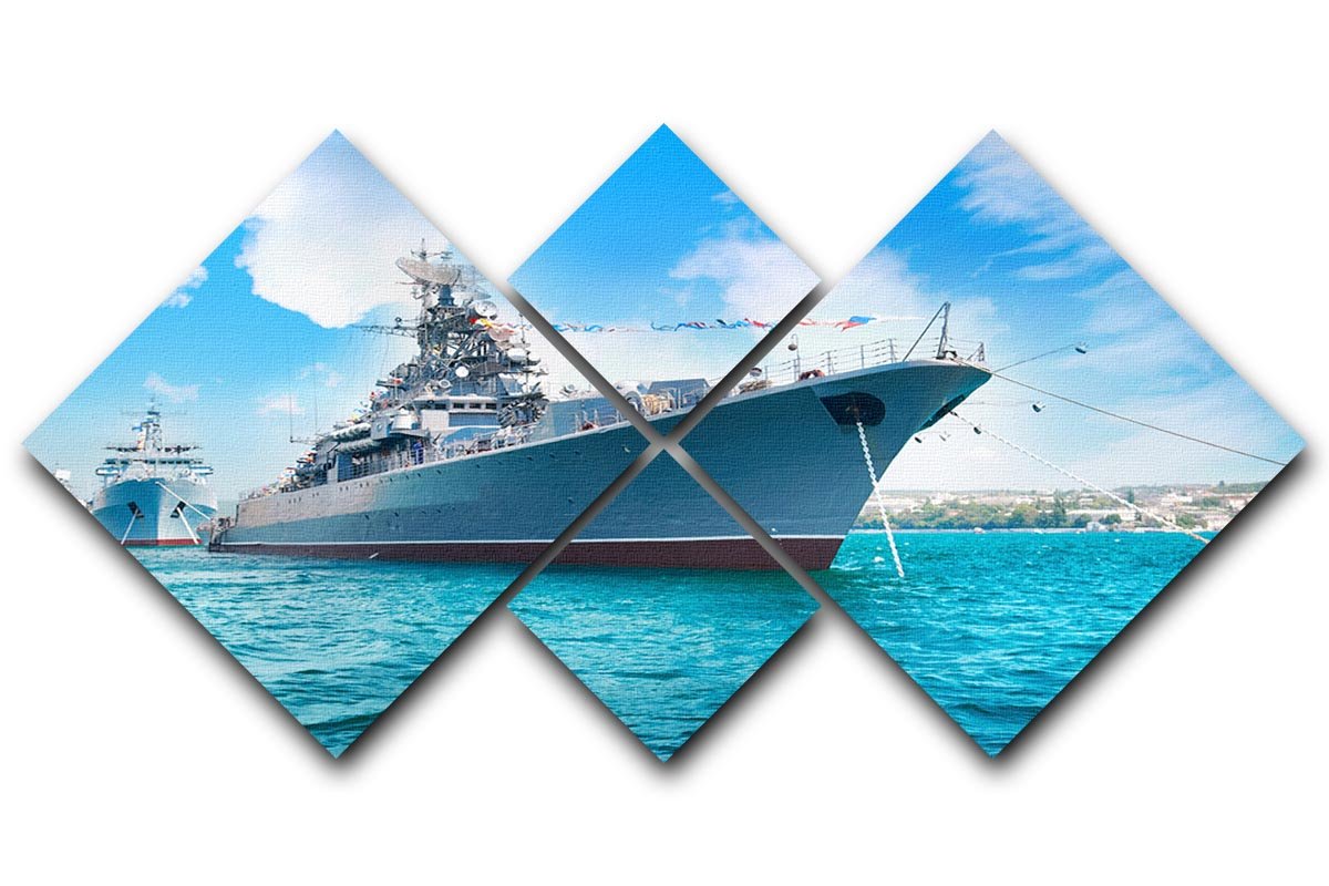A stunning military sea landscape artwork displayed in four square panels, featuring a blue sky and harmonious design.