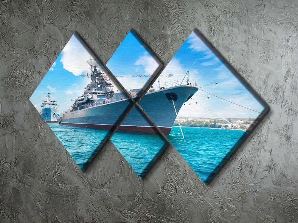 A stunning military sea landscape artwork displayed in four square panels, featuring a blue sky and harmonious design.