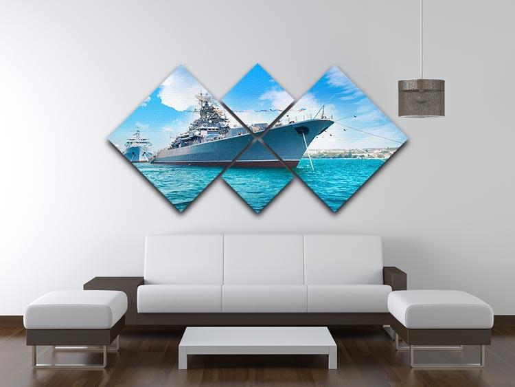 A stunning military sea landscape artwork displayed in four square panels, featuring a blue sky and harmonious design.