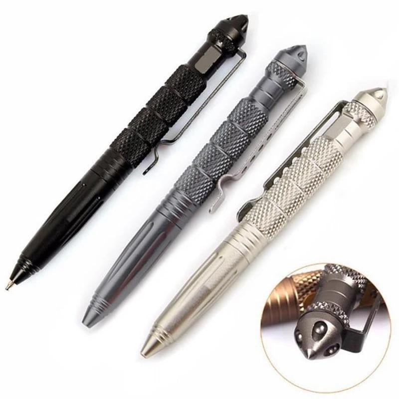 Military Tactical Pen made of aluminum alloy, featuring a sleek design with a manganese steel clip for secure attachment.