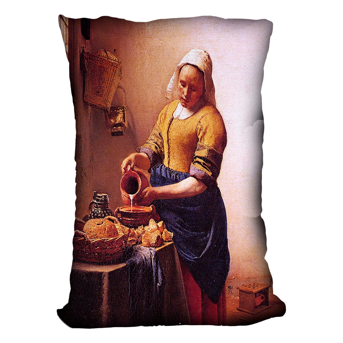 Milk Maid by Vermeer Cushion featuring vibrant abstract design on luxurious vegan faux suede, perfect for home decor.