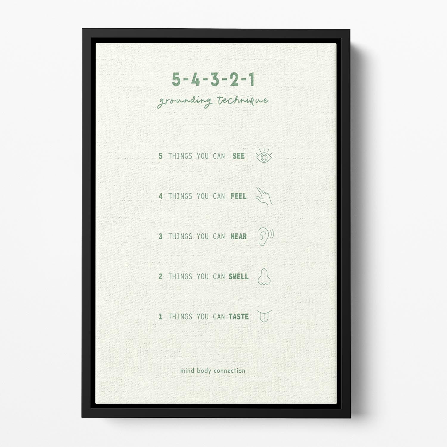 Mind Body Connection Floating Framed Canvas featuring vibrant abstract design in an elegant wooden frame, perfect for modern home decor.