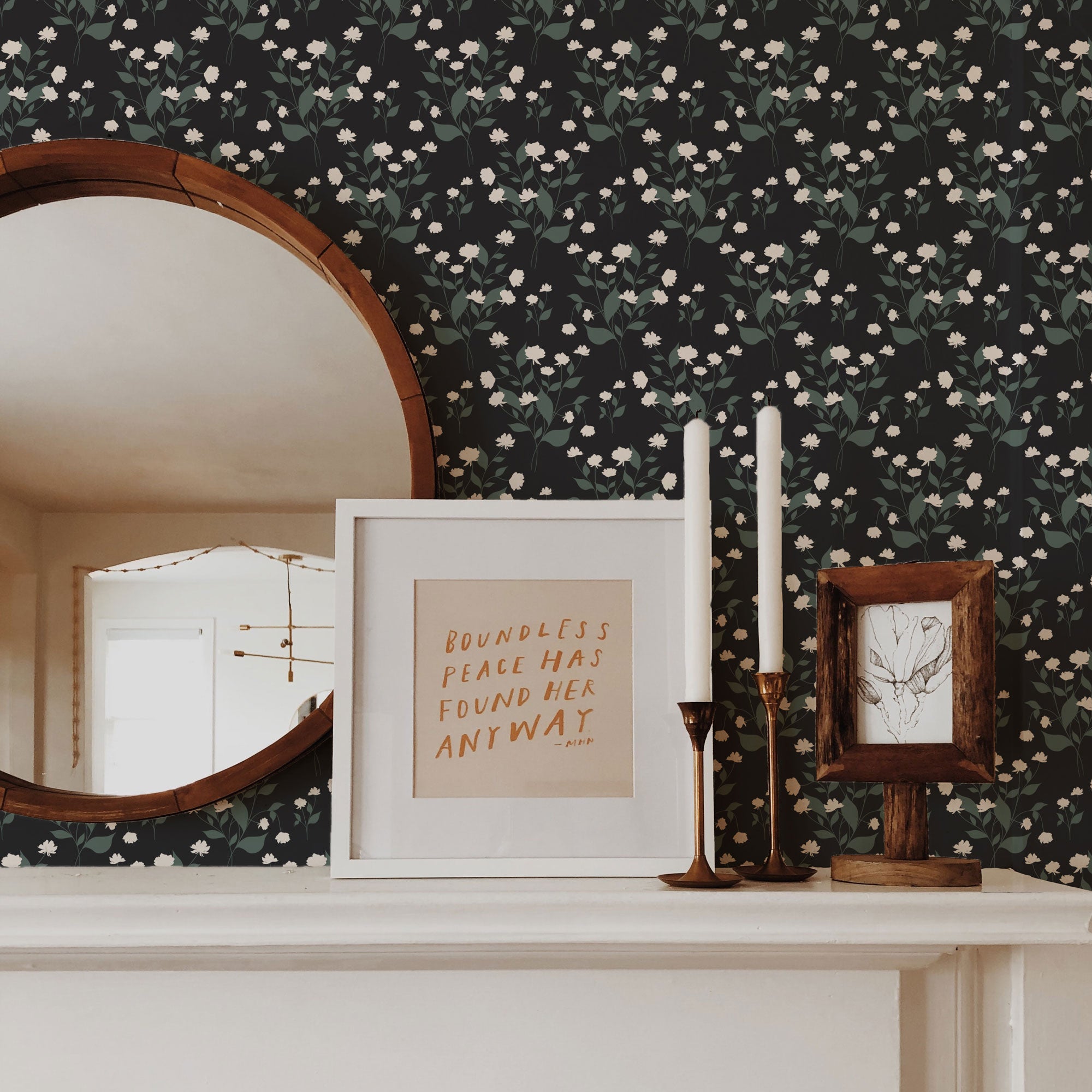 Miriam Wallpaper (Midnight) from The Marlow Collection, showcasing a modern design with vibrant colors and bold patterns, perfect for home decor.