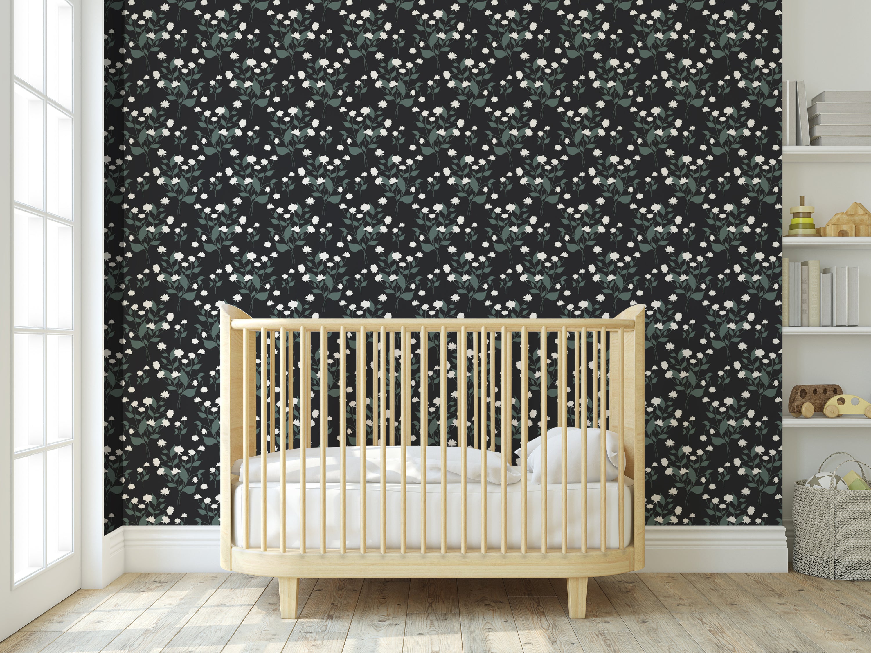 Miriam Wallpaper (Midnight) from The Marlow Collection, showcasing a modern design with vibrant colors and bold patterns, perfect for home decor.