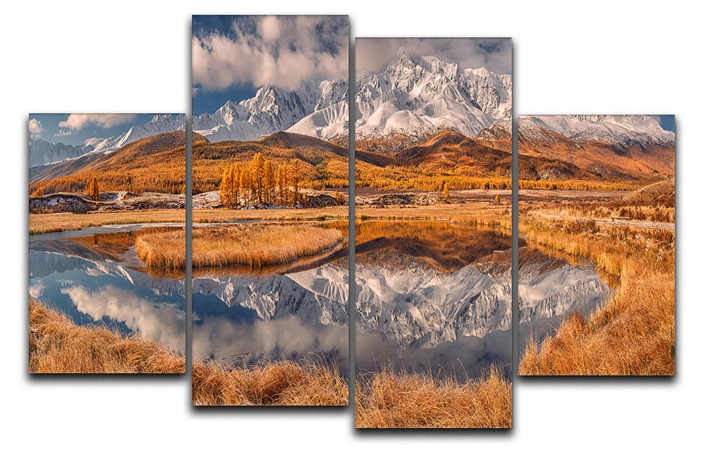 A beautiful 4-split canvas artwork featuring mountains, creating a dynamic and multi-dimensional visual effect.