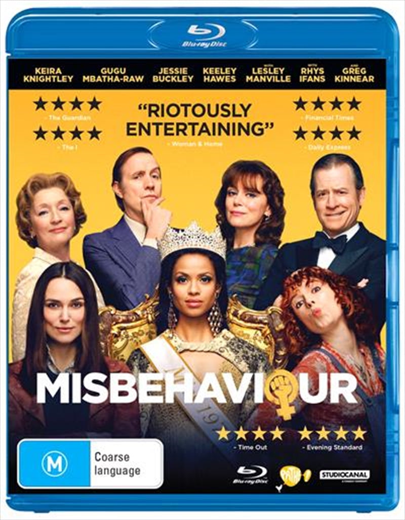 Cover of Misbehaviour Blu-ray featuring Miss Grenada and Women's Liberation activists.
