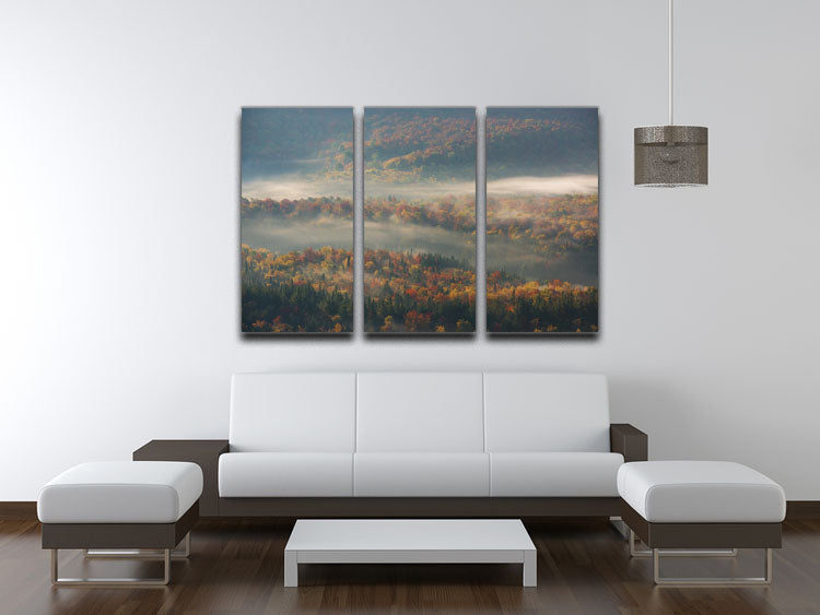 Misty Morning 3 Split Panel Canvas Print featuring serene landscape art in three panels, perfect for home decor.