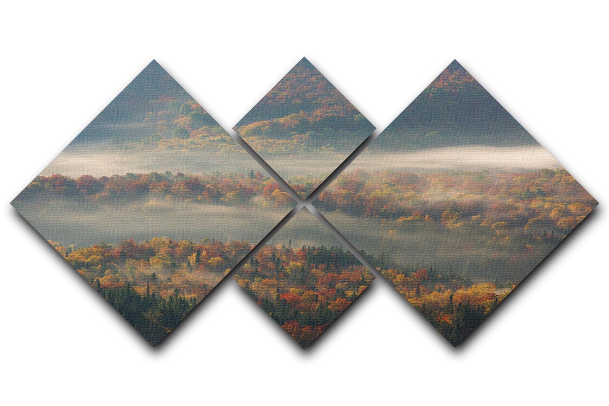 Misty Morning 4 Square Multi Panel Canvas artwork featuring serene misty landscape divided into four equal panels.