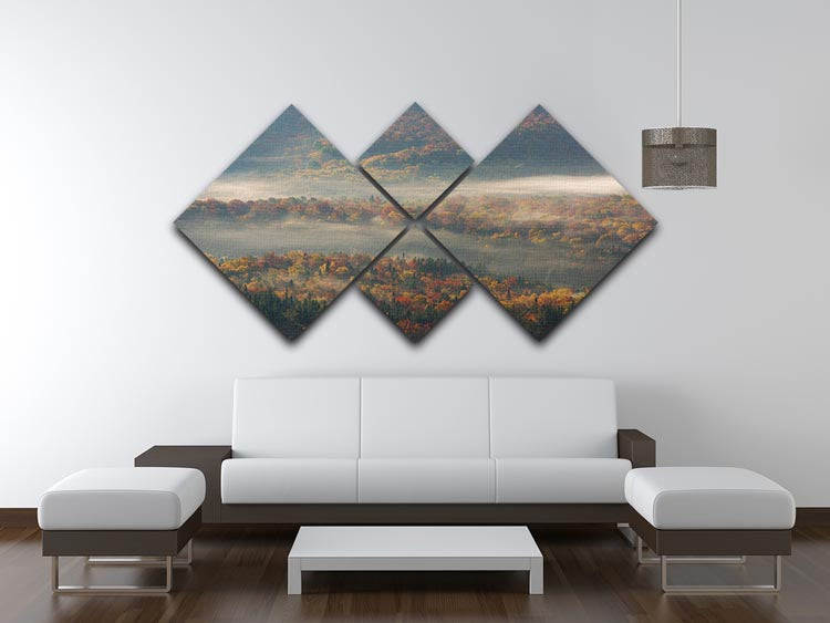 Misty Morning 4 Square Multi Panel Canvas artwork featuring serene misty landscape divided into four equal panels.