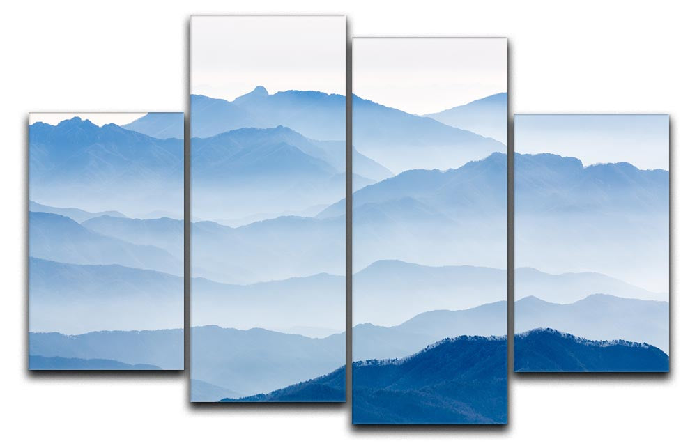 Misty Mountains 4 Split Panel Canvas artwork featuring serene mountain landscape divided into four panels.