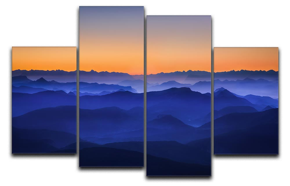 Misty Mountains 4 Split Panel Canvas artwork featuring serene mountain landscape divided into four panels.