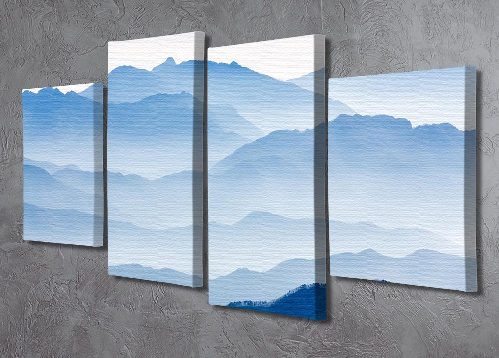 Misty Mountains 4 Split Panel Canvas artwork featuring serene mountain landscape divided into four panels.