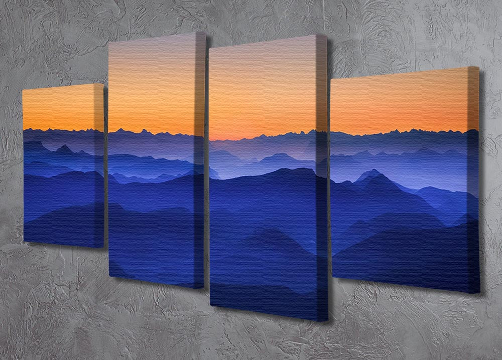 Misty Mountains 4 Split Panel Canvas artwork featuring serene mountain landscape divided into four panels.