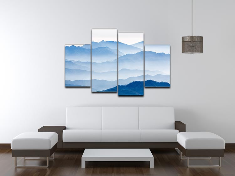 Misty Mountains 4 Split Panel Canvas artwork featuring serene mountain landscape divided into four panels.