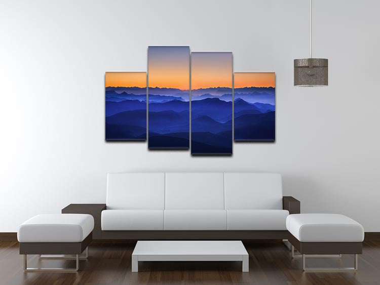 Misty Mountains 4 Split Panel Canvas artwork featuring serene mountain landscape divided into four panels.